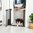 PawHut 30"-32" Extra Wide Pet Gate Barrier with Small Door - 30"H - Black-Material: Metal, ABS