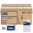 Tork Beverage Napkin - 9.38" x 9.38" - 1/4-Fold - White - 500 Napkins/Pack - 8 Pack-The napkins are made from 100 percent recycled materials and provide a competitive price to balance cost and performance. 