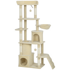 PawHut 67" Large Cat Tower with 7 Scratching Posts - Beige-This 66.9" all-in-one centre has a perch, condos, and hammock
