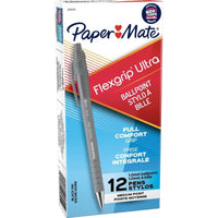 Paper Mate Flexgrip Ultra Recycled Ballpoint Pens Retractable – 1.0mm – Black – 12 Pack  -Made from 55% recycled materials