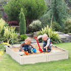 Outsunny Outdoor Kids Square Sandbox with Canopy and Bottom Fabric Liner - 48.4" x 48.4" - Cream White-Equipped with 4 quarter circle corner seats, allowing kids to have a place to sit 