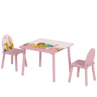 Qaba Kids Table & Chairs Set, Children Table & 2 Chairs Set with Animal Pattern, Kids Activity Furniture - Pink-3-piece set with table and 2 chairs
