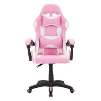 CorLiving Ravagers Gaming Chair - Pink/White-Pink and white racing stripe detailing