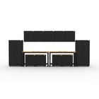 Cat RTA Garage Storage Cabinetry 13-Piece Set with 2 Lockers, 5 Walls, 4 Bases and 2 72" Workbenches-13-Piece Cabinet & Workbench Set: Two 36" heavy-duty lockers, four base cabinets, five wall cabinets, and 2 72" workbenches deliver practical storage and workspace.
