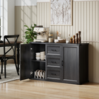 HOMCOM 47" Modern Sideboard Buffet Cabinet with Drawers & Storage Doors - Black Wood Grain-Adjustable shelves inside this buffet cabinet create customized storage for various items
