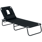 Outsunny Folding Outdoor Lounge Chair - Tanning Chair with Face Hole - Black-Suitable for outdoor parks, gardens, patios, poolside, conservatories, beaches, and more