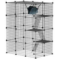 PawHut 4-Tier Cat Enclosure with Hammock, Platforms and Ramps - Black-Spacious four-tier design allows ample room for multiple cats 