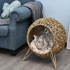 PawHut Rattan Elevated Pet Bed Cat House - Natural Wood-Enclosed structure offers your cat slumber and play options 
