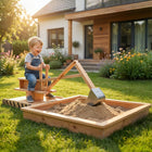 Qaba Wooden Sandbox with Digger, 360° Rotating Seat - 72" x 35" x 22" -Control the digger arm and bucket to scoop sand like a real constructor