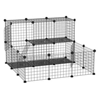 PawHut 27.5" H 31-Panel Small Animal Cage with Door-24 wire panels, two side-open door panels, five resin panels, and a ladder 