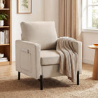 HOMCOM Modern Accent Chair with Metal Legs - Side Pockets - Thick Cushion for Bedroom - Beige-Deep foam padding all over with spring pack inside to sink in comfortably
