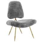 Modway Ponder Upholstered Sheepskin Fur Lounge Chair - Grey-Living Room Or Bedroom Lounge Chair