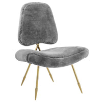 Modway Ponder Upholstered Sheepskin Fur Lounge Chair - Grey-Living Room Or Bedroom Lounge Chair