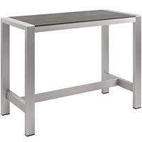 Modway Shore Outdoor Patio Aluminum Rectangle Bar Table - Silver Grey-Modern Outdoor Bar Table