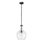 Hudson&Canal Verona 11" Wide Pendant with Glass Shade - Blackened Bronze/Seeded-Mid-century modern design for your entryway, foyer, or kitchen