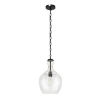 Hudson&Canal Verona 11" Wide Pendant with Glass Shade - Blackened Bronze/Seeded-Mid-century modern design for your entryway, foyer, or kitchen