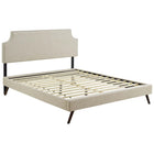 Modway Corene Fabric Queen Platform Bed with Round Splayed Legs - Beige-Fine Polyester Upholstery
