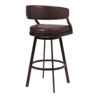 Armen Living Saturn 30" Bar Height Swivel Bar Stool in Brown Faux Leather & Auburn Bay Metal-24" L x 22" W x 42" H