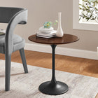 Modway Lippa 20" Round Wood Side Table - Black Walnut-Chip-Resistant Metal Pedestal Base