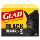 Glad Black Garbage Bags - 74L - 40 Pack-REGULAR BLACK GARBAGE BAGS: Box of 40 bags of Glad Regular 74L black garbage bags
