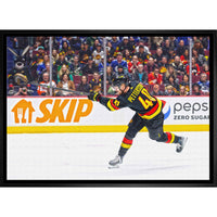 Elias Petterson Canucks Shooting - Framed Canvas - 31" x 22"-Premium canvas print with gallery-wrapped edges