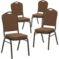 Flash Furniture HERCULES Series Crown Back Stacking Banquet Chairs with Coffee Fabric & Gold Vein Frame - 4 Pack-Set of 4 Multipurpose Banquet Chairs