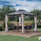 Outsunny 10 ft W x 10 ft L Double Roof Hardtop Gazebo with Nettings Curtains - Khaki-Translucent polycarbonate hardtop lets in a bit of sunlight while providing shade