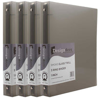 JAM Paper Plastic 3 Ring Binder, 1 Inch, Smoke Grey, 4 Pack (751T1smg)-Size: 1"
