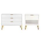 Manhattan Comfort DUMBO Modern 1-Drawer Nightstand and 3-Drawer Dresser Set - White-Modern-Contemporary with a taste of Glam Bedroom Dresser Set. Includes 1 Standard Dresser and 1 Nightstand 1.0.
