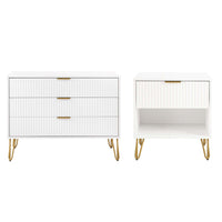 Manhattan Comfort DUMBO Modern 1-Drawer Nightstand and 3-Drawer Dresser Set - White-Modern-Contemporary with a taste of Glam Bedroom Dresser Set. Includes 1 Standard Dresser and 1 Nightstand 1.0.