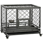 PawHut 36" L Heavy Duty Dog Crate with Wheels and Openable Top - Black-Suitable for medium-sized dogs smaller than American Eskimo, Springer Spaniel, etc. 