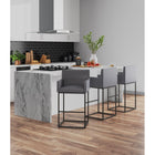 Manhattan Comfort Ambassador 21" Mid-Century Modern Faux Leather Upholstered Bar Stool - Grey and Black - 3 Pack-Modern Square Frame Design Made of Durable Metal