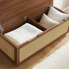 Modway Soma Fluted 3-in-1 Hall Tree with Storage Bench & Coat Rack - Walnut-Rattan Detail and Wood Grain Finish
