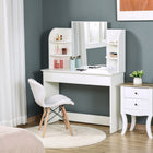 HOMCOM Vanity Desk with Mirror - 42.5" L x 15.75" W x 56" H - White-2 three-tier shelves on each side to keep your makeup, perfumes, and cosmetics organized 