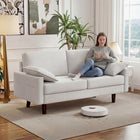 HOMCOM 66.5" Velvet Upholstered 3 Seater Sofa Couch with 2 Pillows - Cream White-Velvet-feel fabric ensures a soft, cozy touch for relaxation  