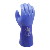 Atlas Full PVC Coating Extra Rough Finish 12" Gauntlet Glove - Cotton Liner - Blue - Large-Triple dipped PVC 