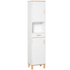 Kleankin Tall Slim Bathroom Storage Cabinet with Adjustable Shelf - White-Compact and tall cabinet perfectly fits in narrow spaces     