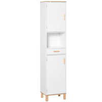 Kleankin Tall Slim Bathroom Storage Cabinet with Adjustable Shelf - White-Compact and tall cabinet perfectly fits in narrow spaces     