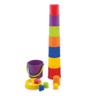 Miniland Giantte Stacking and Nesting Game - 16 Pieces -The largest cup has a perforated cover with the silhouettes of the 4 different Shapes