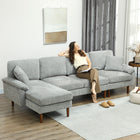 HOMCOM Changeable Sectional Sofa with Chaise Lounge - Grey-Chaise lounge can be placed on either the right or left side to accommodate the room's layout