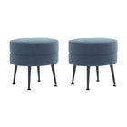 Manhattan Comfort Bailey 18.11" Mid-Century Modern Polyester Blend Upholstered Ottoman - Blue with Black Legs - 2 Pack-Mid-Century Modern Ottoman Perfect for Living Room Use