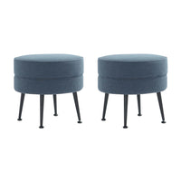 Manhattan Comfort Bailey 18.11" Mid-Century Modern Polyester Blend Upholstered Ottoman - Blue with Black Legs - 2 Pack-Mid-Century Modern Ottoman Perfect for Living Room Use