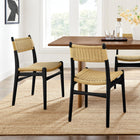 Modway Wynn Rope and Wood Dining Side Chairs - Black/Natural - 2 Pack-Woven Rope Backrest and Seat