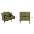 Manhattan Comfort DUMBO Modern 2-Drawer Nightstand and 3-Drawer Dresser Set - Olive Green-Stylish Splayed Gold Metal Legs Adding Seamless Fashion Design and Durability. Leg Height: 7.32 in.