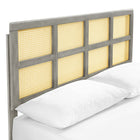 Modway Sidney Cane and Wood Full Platform Bed with Splayed Legs - Grey-Rubberwood Legs
