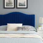 Modway Juniper Channel Tufted Performance Velvet Full Platform Bed with Black Wood Legs - Navy-Stain-Resistant Performance Velvet