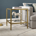 Hudson&Canal Hera 20"W Square Side Table with Glass Shelf - Antique Brass-Handcrafted finish is applied to the steel frame