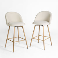 Homy Casa 26'' Counter Height Bar Stools with Beige Upholstered Fabric Seat- 2 Pack-Comfortable Seating: Ergonomically designed with a curved backrest and cushioned seat for maximum comfort.