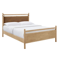 Modway Leni Queen Size Vegan Leather and Wood Platform Bed Frame - Light Oak Canyon-Queen Size Platform Bed