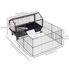 PawHut 22" H Small Animal Cage with Foldable Detachable Playpen - Black-2 wheel with brakes for easy stop and staying in place 